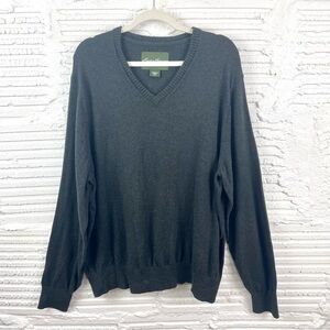 Eddie Bauer Cotton Cashmere Blend V-Neck Sweater Ribbed‎ Cuffs & Hem Gray XXL